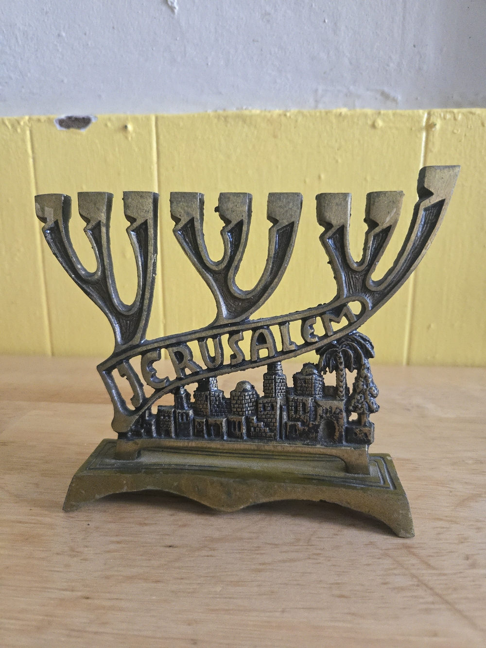 Jerusalem Decorative Menorah in Brass Tone